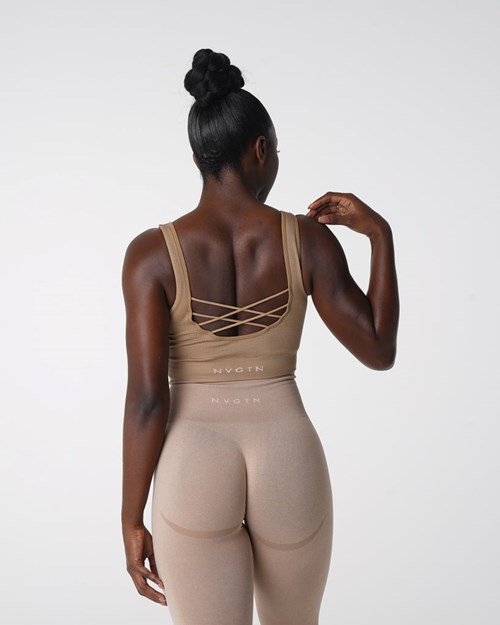 NVGTN Desire Żebrowany Seamless Bra Beżowe | 03148-NLXJ
