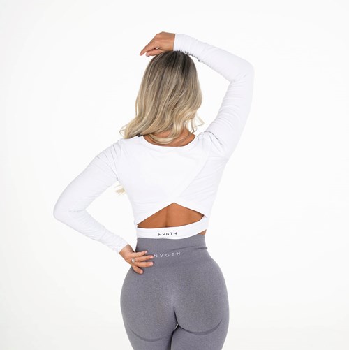NVGTN Form Long Sleeve Crop Białe | 24879-WQMY