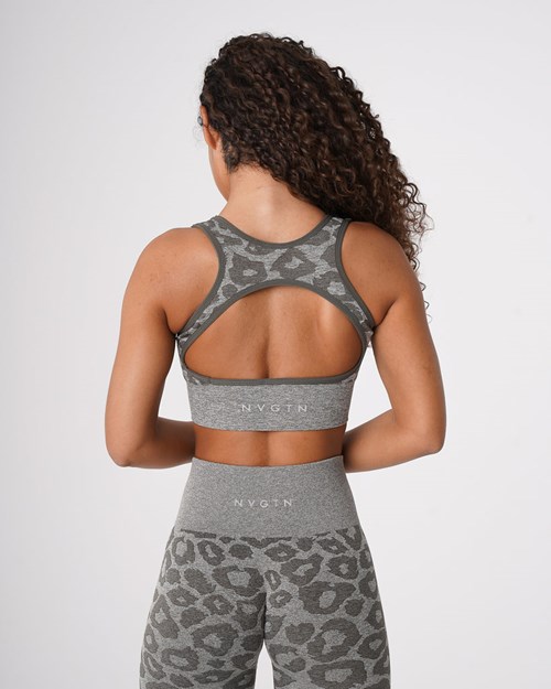 NVGTN Leopard Eclipse Seamless Bra Khaki Zielone | 24863-RKWH