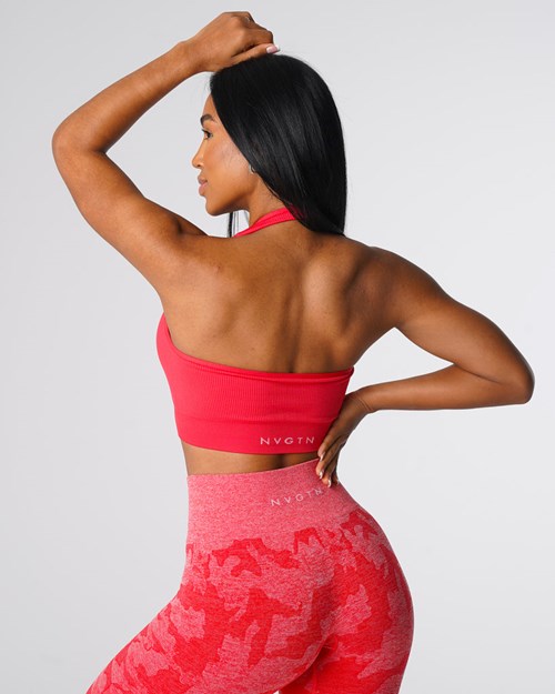 NVGTN Limitless Żebrowany Seamless Halter Bra Candy Apple | 08472-JSTH