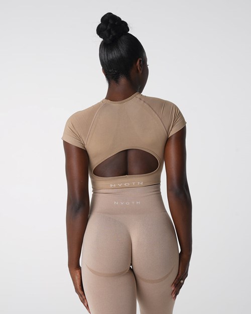 NVGTN Vortex Seamless Bra Top Beżowe | 63874-MKWX